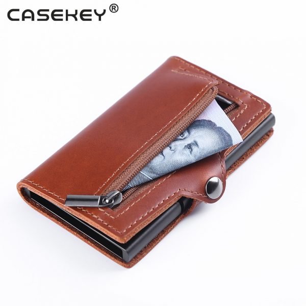 Unisex Middle Button leatherest free patent credit card holder RFID oil wax genuine leather rfid id 3
