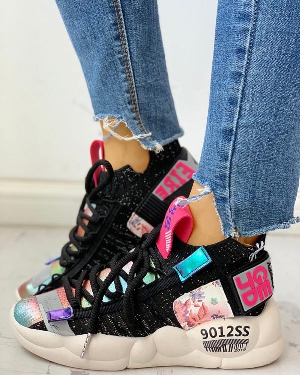 2020 Women Fashion Spring Autumn Zipper Design Sneakers Knitted Breathable Lace Up Casual Sneakers 2