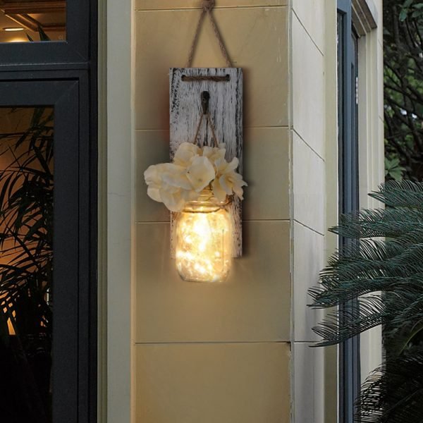 2Pcs Mason Jar Sconce Rustic Wall Decor with Fairy Lights Hanging Wallrt for Indoor Outdoor FARM 4