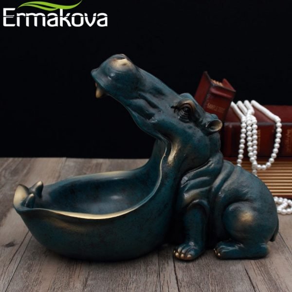 ERMAKOVA Resin Hippo Statue Hippopotamus Sculpture Figurine Key Candy Container Decoration Home Table Decoration Accessories 5