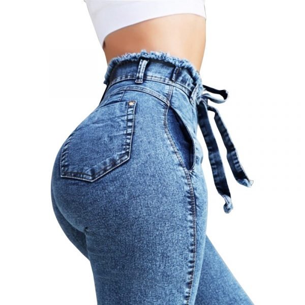 High Waist Jeans Women Streetwear Bandage Denim Plus Size Jeans Femme Pencil Pants Skinny Jeans Woman 2