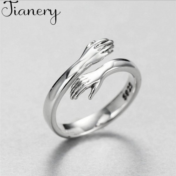 JIANERY Personality Exaggerated Silver Color Hand Hug Rings For Women Engagement Jewelry Girls Open Finger Rings