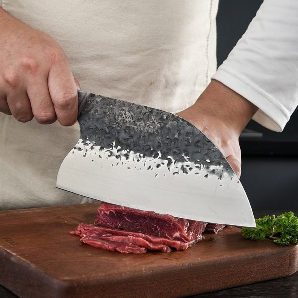 Kitchen knife stainless steel hand forged hammer grain steel head chef knife double steel head knife