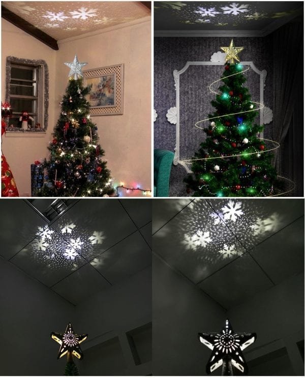 LED Star Christmas Tree Topper Snowflake Projector Christmas Tree Decor XMAS Party Hanging Ornament for New 3