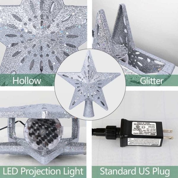 LED Star Christmas Tree Topper Snowflake Projector Christmas Tree Decor XMAS Party Hanging Ornament for New 4