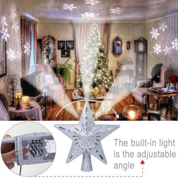 LED Star Christmas Tree Topper Snowflake Projector Christmas Tree Decor XMAS Party Hanging Ornament for New