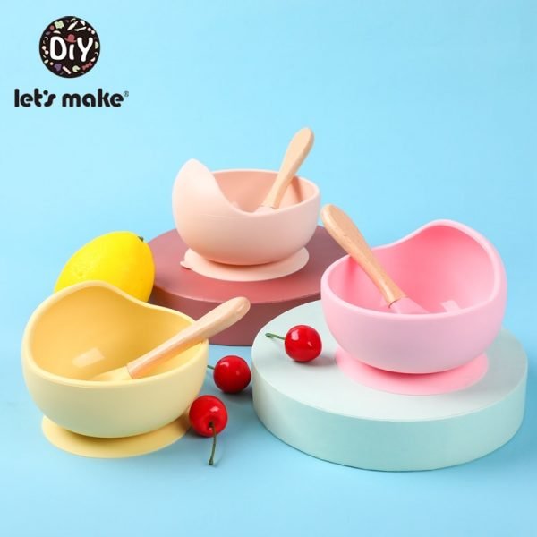 Let S Make 1set Silicone Baby Feeding Set Waterproof Spoon Non Slip Feedings Silicone Bowl Tableware 2