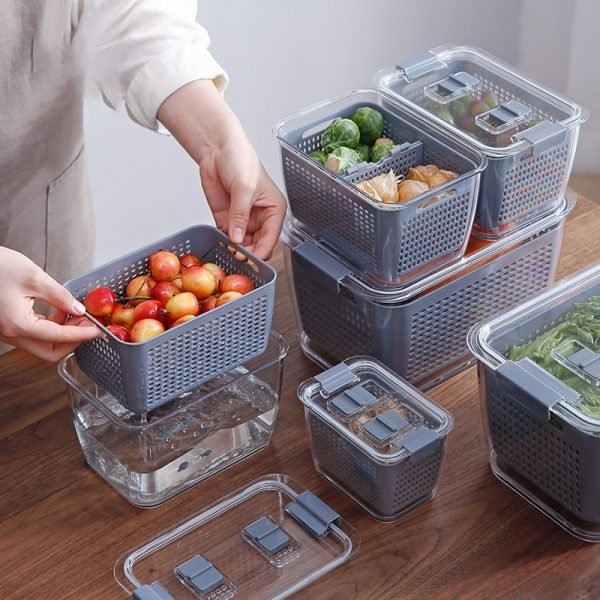 Plastic Storage Box Fresh Keeping Box Refrigerator Fruit Vegetable Drain Crisper Kitchen Storage Containers With Lid 2