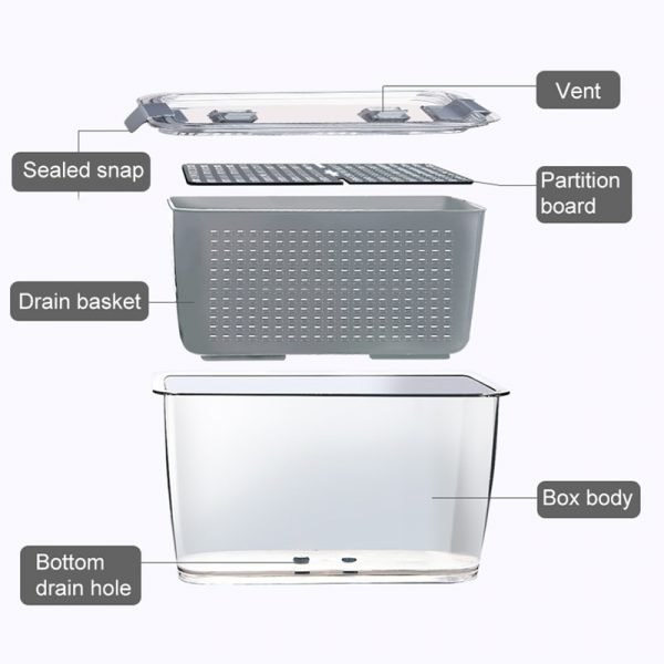 Plastic Storage Box Fresh Keeping Box Refrigerator Fruit Vegetable Drain Crisper Kitchen Storage Containers With Lid 5