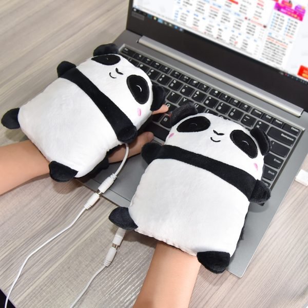 USB Heated Gloves Electric Heating Hand Warmers Fingerless Cute Panda Shape Hand Warmer Office Home Work