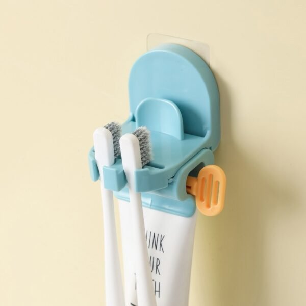 1PC Wall Mounted Double Card Toothbrush Holder With Toothpaste Squeezing Device Can Be Hang With Mouthwash 1