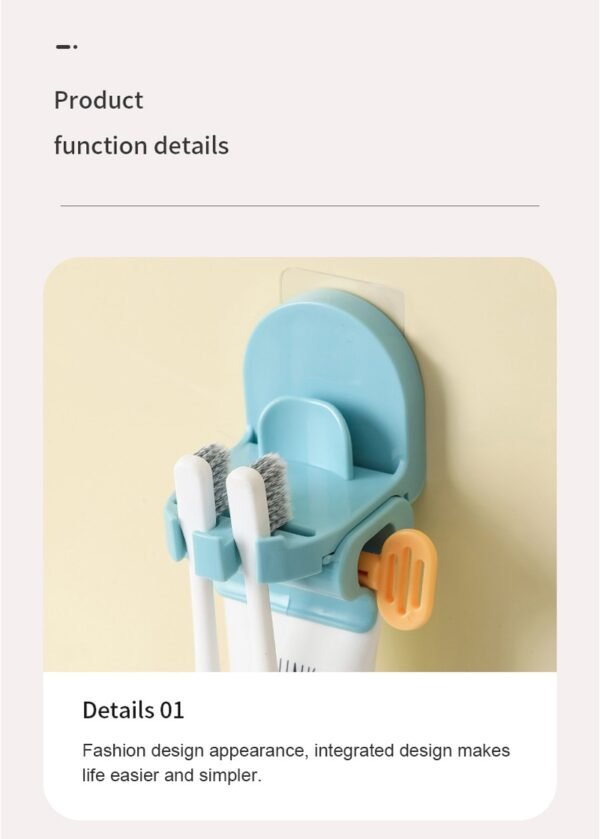 1PC Wall Mounted Double Card Toothbrush Holder With Toothpaste Squeezing Device Can Be Hang With Mouthwash 3
