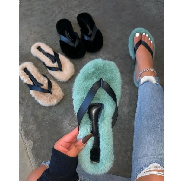 2021 Autumn New Women s Sandals Flat Slippers Open Toe Solid Color Plush Outdoor Women s 1