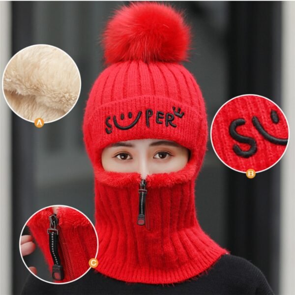 Brand Winter Hats Set Women Knitted Wool Hat Mask Lady Warm Velvet Thick Cycling Beanies Skullies 5