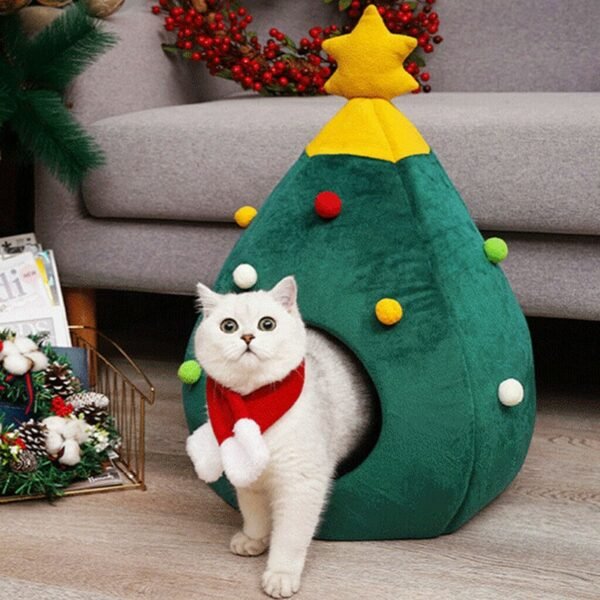 Cute Christmas tree Shape Cat Dog House Soft Cozy Foldable Winter Warm Kitty Cave Animals Puppy 1