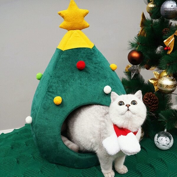 Cute Christmas tree Shape Cat Dog House Soft Cozy Foldable Winter Warm Kitty Cave Animals Puppy 3
