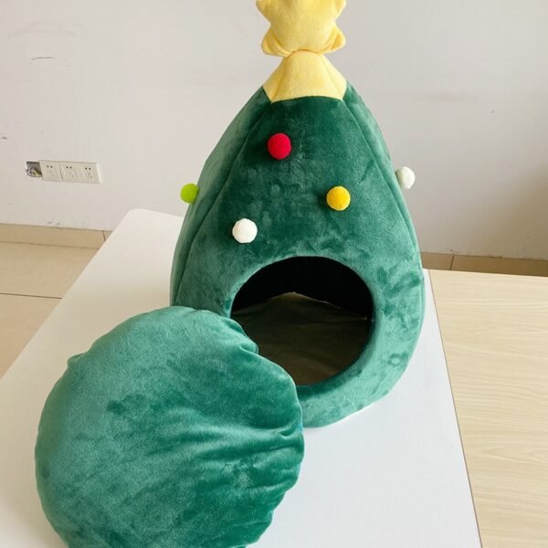 Cute Christmas tree Shape Cat Dog House Soft Cozy Foldable Winter Warm Kitty Cave Animals Puppy 5