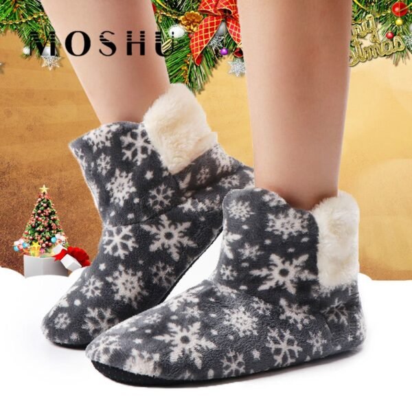 Fashion Slippers Women Warm Flip Flops Snowflake Fur Slides Winter Home Shoes Christmas Lidies Slippers Soft 2