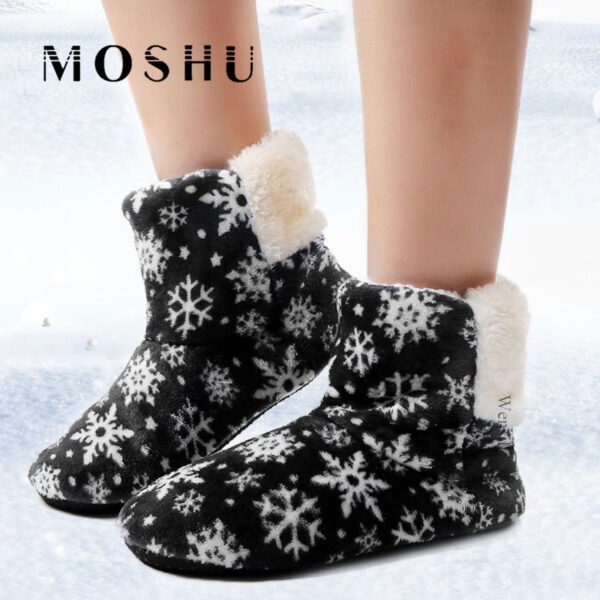 Fashion Slippers Women Warm Flip Flops Snowflake Fur Slides Winter Home Shoes Christmas Lidies Slippers Soft 3