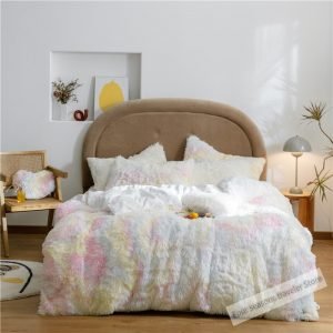 Fluffy Velvet 27 Colors Bedding Set Mink Fleece Duvet Cover Flat Fitted Sheet Pillowcases Queen King 2