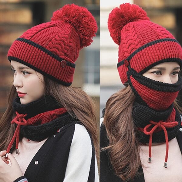 New Fashion Autumn Winter Women s Hat Caps Knitted Warm Scarf Windproof Multi Functional Hat Scarf 1