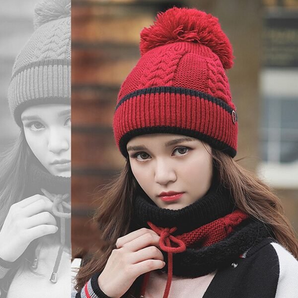 New Fashion Autumn Winter Women s Hat Caps Knitted Warm Scarf Windproof Multi Functional Hat Scarf 2