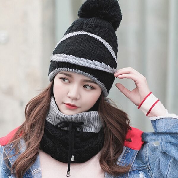 New Fashion Autumn Winter Women s Hat Caps Knitted Warm Scarf Windproof Multi Functional Hat Scarf 4
