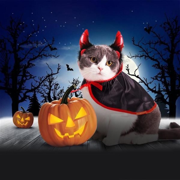Pet Cat Cosplay Cloak Costume Horn Halloween Pet Costumes Cute Cosplay Vampire Cloak Cape Dog Cap 3