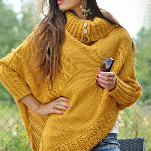 Turtleneck Sweater Women Knitted Pullovers Batwing Sleeve Solid Color Autumn New Fashion Long Womens Sweaters Lugentolo 2