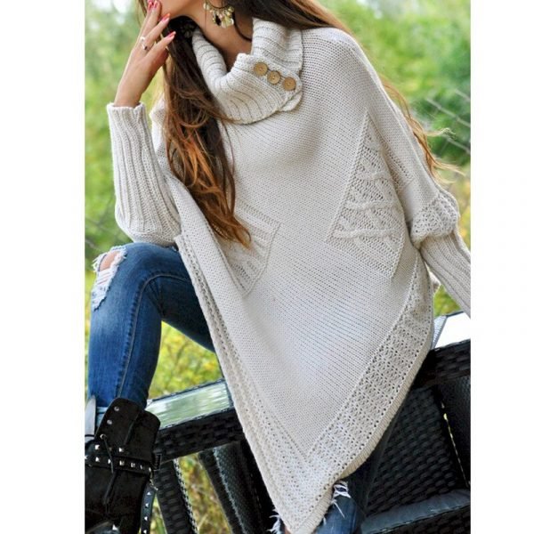 Turtleneck Sweater Women Knitted Pullovers Batwing Sleeve Solid Color Autumn New Fashion Long Womens Sweaters Lugentolo 3
