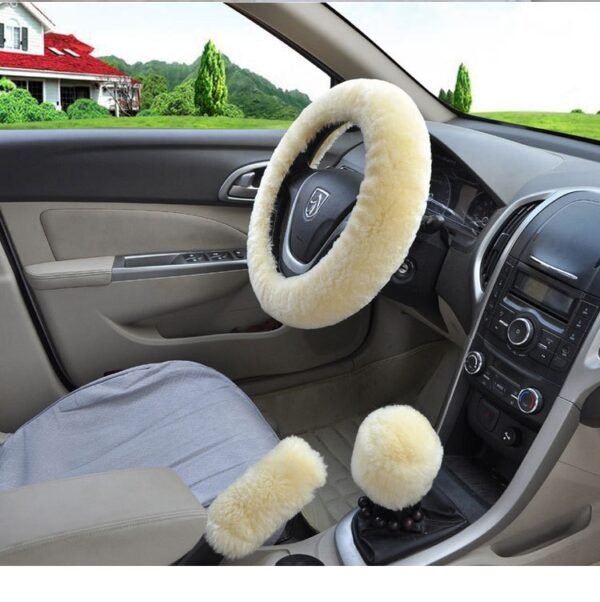 Universal Car Steering wheel Short Plush Covers Kit Winter Faux fur Hand Brake Gear Cover Set 5