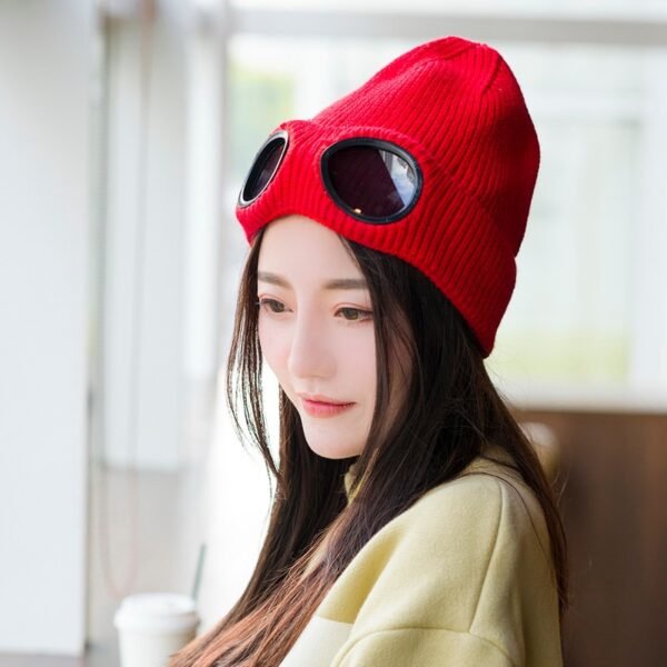 Winter Warm Knit Hats 2020 New Fashion Unisex Adult Windproof Ski Caps with Removable Glasses Thicken 3
