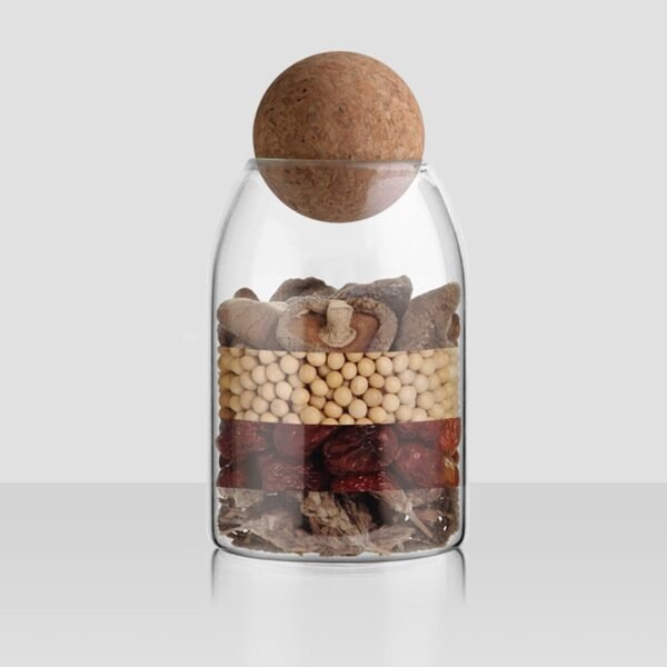 1000ML Transparent Spice Jar Glass Sealed Storage Bottle with Round Cork Mason Jar Tea Coffee Storage 5