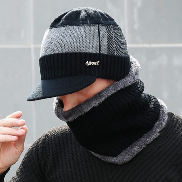 2020 Winter Men Warm Hats Skullies Beanie Hat Cap and Scarf Set Wool Scarf Caps Set