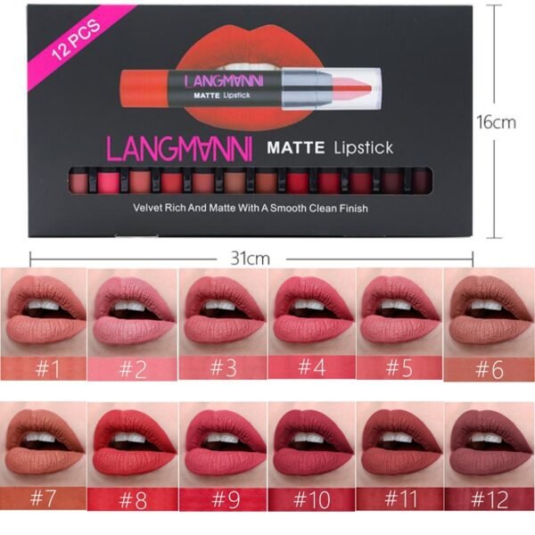 4 12pcs lot Ultra Matte Velvet Sexy Lipgloss Set Cosmetic Lip Waterproof Long Lasting Lip Stick 2