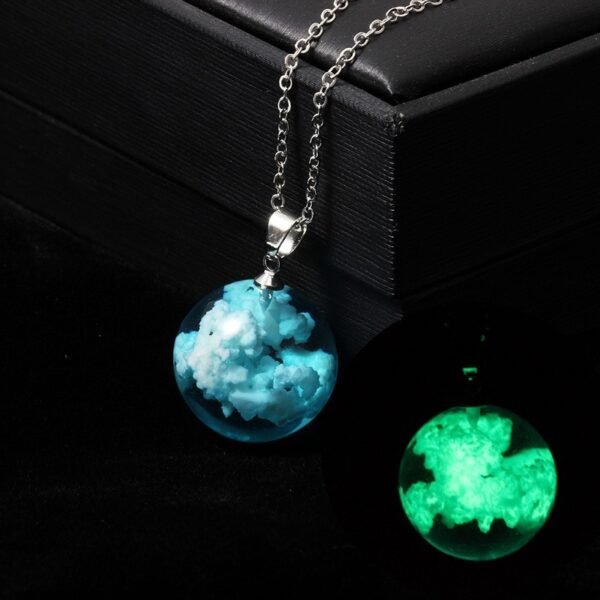 BOEYCJR Glow in the dark Resin Ball Bead Blue Sky and White Clouds Pendant Necklace Link 1