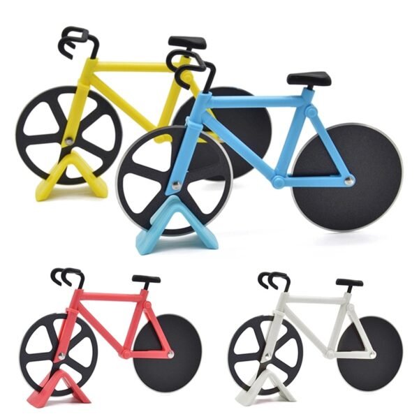 Bike Pizza Cutter Knives Non stick Two wheel Bicycle Shape Pizza Cutting Knife With Holder Stainless 3