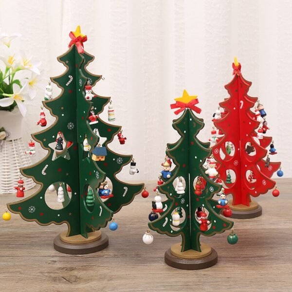 DIY Wood Christmas Tree For Desktop Decoration Party Ornamente Mini Christmas Tree Wooden Pendants Toddler New 5