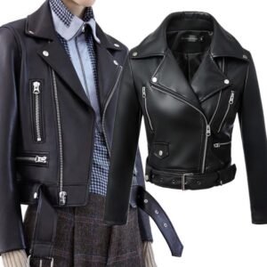 FTLZZ New Women Autumn Winter Black Faux Leather Jackets Zipper Basic Coat Turn down Collar Motor 2