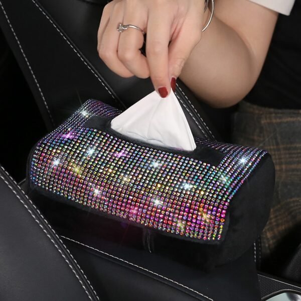 Hot Rhinestone Car Tissue Box Holder Seat Back Headrest Hanging Tissue Paper Case Diamond Crystal Auto