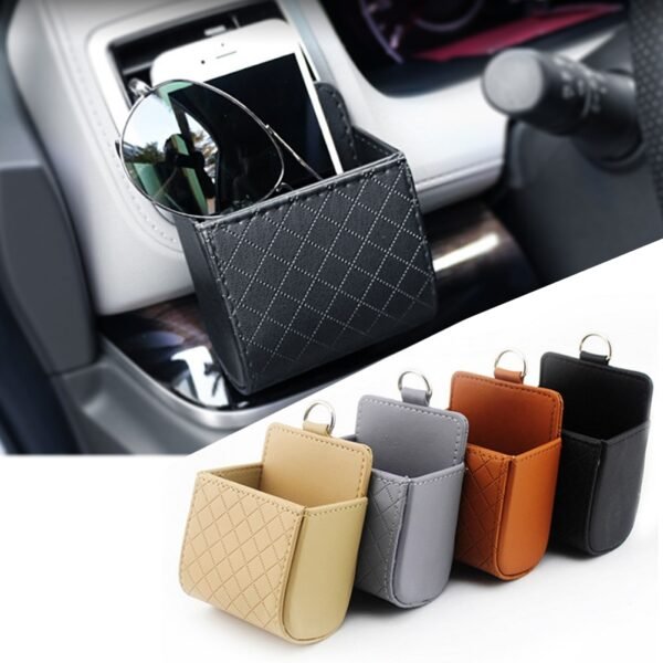 IKSNAIL Car Storage Bag Air Vent Dashboard Tidy Hanging Leather Organizer Box Glasses Phone Holder Storage 3