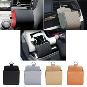 IKSNAIL Car Storage Bag Air Vent Dashboard Tidy Hanging Leather Organizer Box Glasses Phone Holder Storage 4