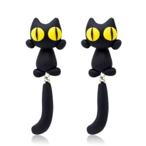 TTPAIAI 30 Brand Polymer Clay Yellow Eyes Cat Earrings Cartoon Animal Stud Earrings For Women Girl 1