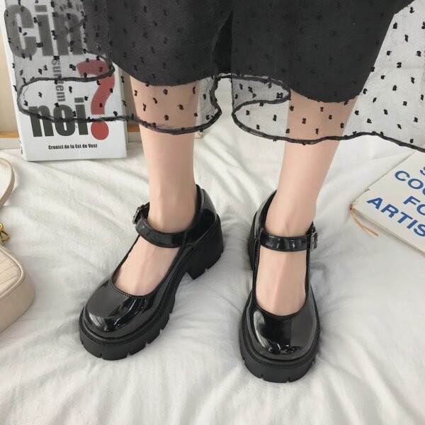 2020 New Black 6CM High Heels Shoes Women Pumps Fashion Patent Leather Platform Shoes Woman Round 4