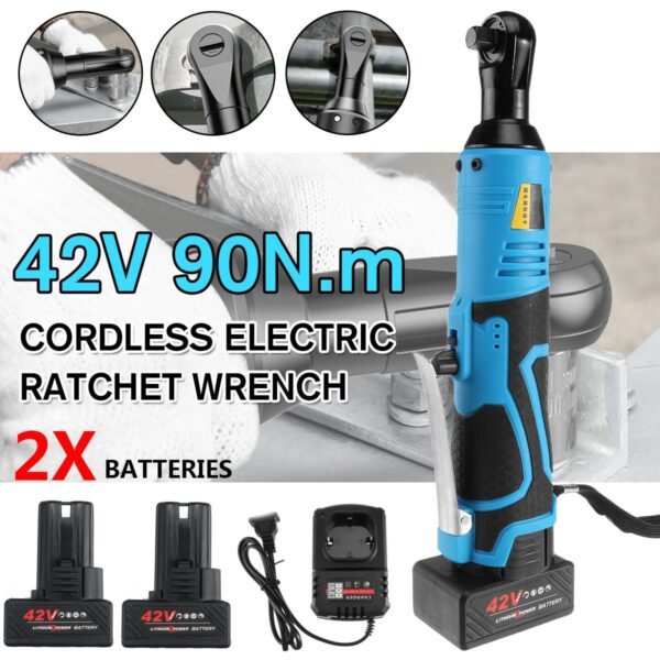 42V Cordless Ratchet 3 8 Rechargeable Electric Wrench 90N m Max Right Angle Ratchet Power Tool