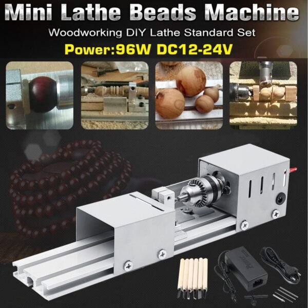 96W Mini Lathe Beads Machine Woodwork DIY Lathe Standard Set with Power DC12 24V carving cutter 1