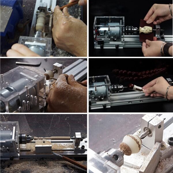 96W Mini Lathe Beads Machine Woodwork DIY Lathe Standard Set with Power DC12 24V carving cutter 5