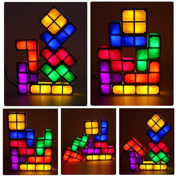 DIY Tetris Puzzle Light Stackable LED Lamp Constructible Block Night Light Retro Game Tower Baby Colorful