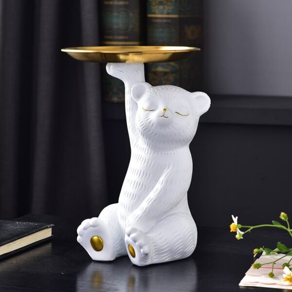 Little White Raccoon Sculpture Decoration Modern Animal Figurines Fruit Tray Living Room Desktop Storage Bracket Resin 1