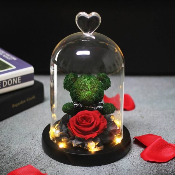 New Teddy Bear Rose Flowers In Glass Dome Christmas Festival DIY Cheap Home Wedding Decoration Birthday 3